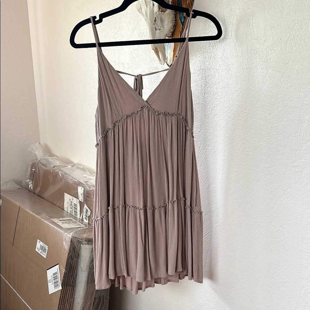 Tan Tiered Sleeveless Mini Dress